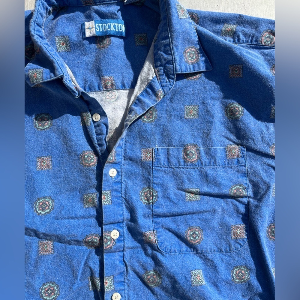 Men's‎ Vintage Stockton Shirt Multicolor Geometric L 90s Light Retro Faded Beach